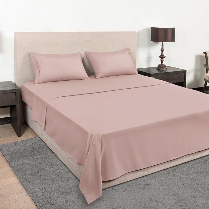 Mejoroom Twin Sheet Set - Hotel Collection Twin Sheets - Bedding Sheets & Pillowcases with Deep Pocket Fitted Sheet, Breathable, Wrinkle & Fade Resistant - 3 Piece(Dusty Pink)