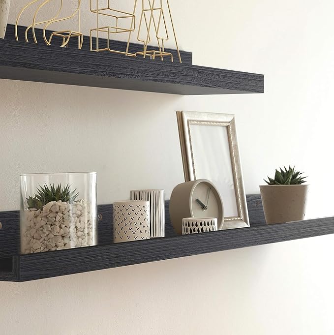 Icona Bay 36 Inch Floating Shelves for Wall - Set of 3 in Ebony Black - Modern Rustic Style - Wall Mounted Display Shelves - Picture Ledges