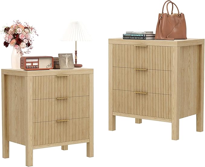Nightstand, Small Nightstand for Bedroom, Modern Bedside Table with Wooden Frame, Dresser with 3 Drawers, Bedside Furniture, Night Stand, Natural