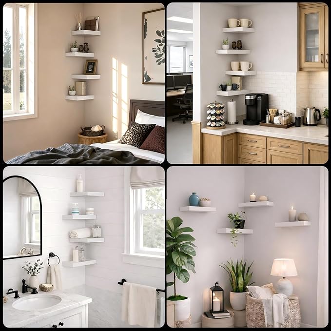 Floating Shelves for Wall, White Small 11.8" Bathroom Wall Shelves and Floating Shelf for Storage, Display Shelf for Home Decor, Over Toilet Organization for Bedroom or Living Room, 4-Pack