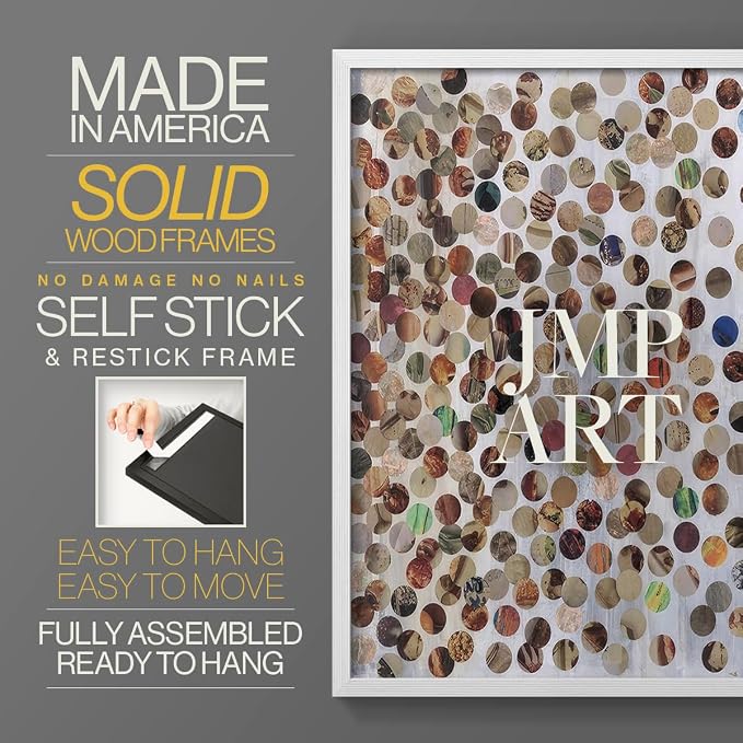 Renditions Gallery Set of 2 Peel & Stick Framed Prints, Textured Abstract Wall Art, Scattered Circular Cutouts Wall Decor, Re-Stickable - Ready to Hang - 22"x28" - White Frame LT588