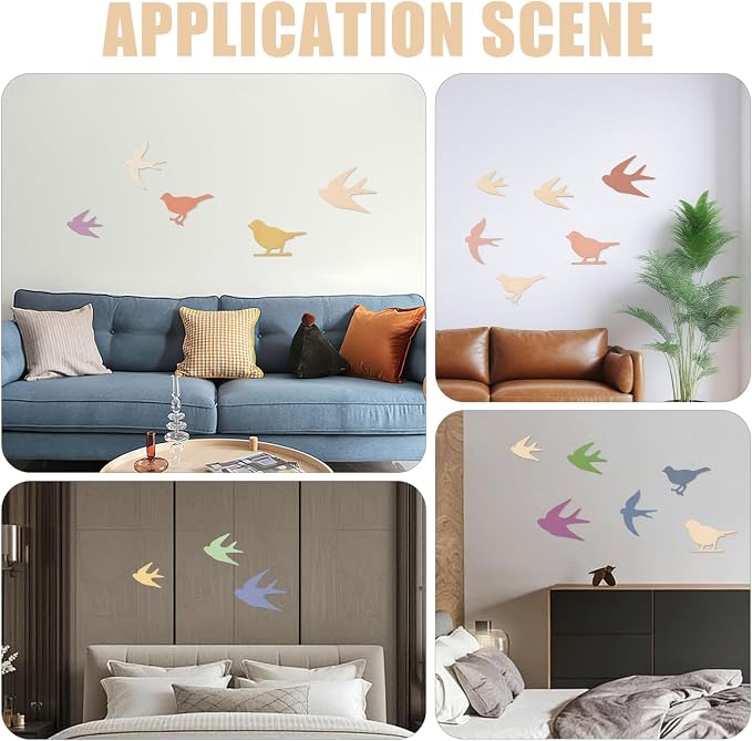 CONCHLERY 12 Pcs 3 Style Wooden Flying Birds Wall Decor Wood Wall Hanging Decoartion for Home Living Room Bathroom Bedroom Kitchen