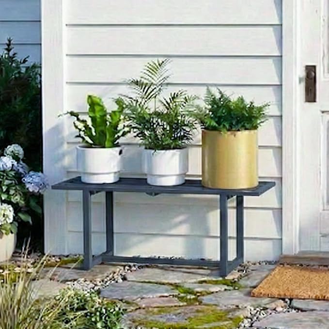 2 Pack Metal Plant Stand, Foldable Heavy Duty Indoor, Window Iron Plant Shelf - Mid Century Modern Slatted Bench for Patio, Garden, Living Room Load Bearing 330 lbs 26" L x 10.4" H x 8.6" W 1 Tier 1 Tier Grey