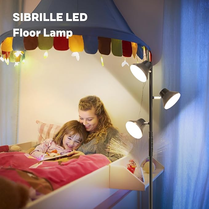 SIBRILLE LED Floor Lamp, 36W Modern Floor Lamp with Remote & Touch Control, 4 Color Temperatures, Standing Lamp with 3 Rotatable Lights, Floor Lamps for Living Room, Bedroom, Office