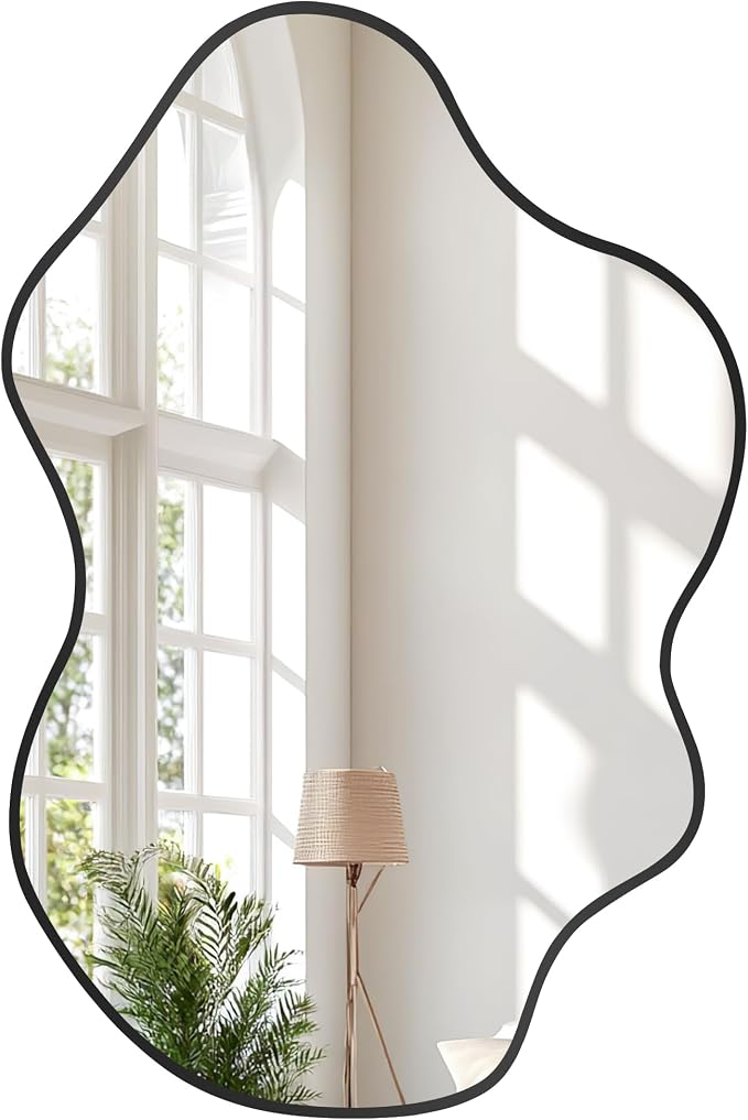Tanmicoshomy Black Bathroom Mirror 22x30 Inch, Asymmetrical Wavy Wall Mirrors for Bathroom, Bedroom or Living Room, Vertical or Horizontal Hanging