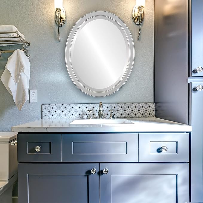 OVALCREST Oval Beveled Wall Mirror for Home Decor - Toronto Style - Silver Spray - 26" x 22"