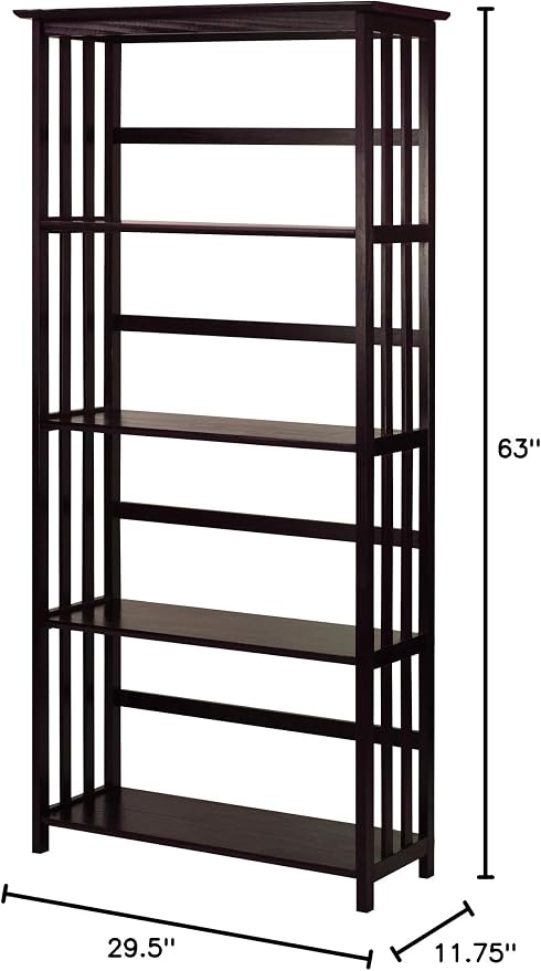 Mission Style 5-Shelf Bookcase-Espresso