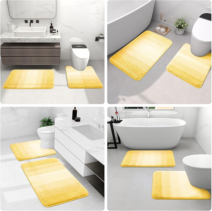 Arotive Microfiber Bathroom Rugs, Shaggy Soft and Absorbent Bath Rug, Non-Slip, Thick Plush Machine Washable Dry Bath Mats for Bathroom, Tub and Shower, 70x24, Yellow, Rectangular