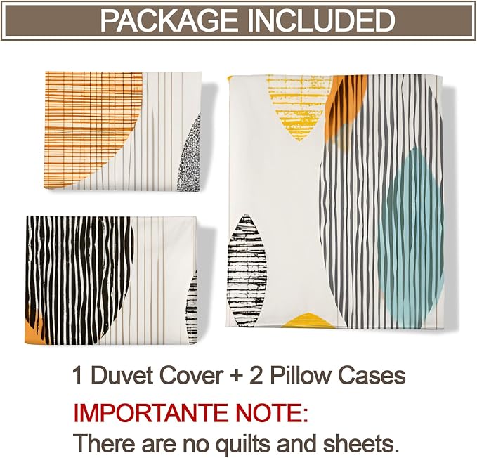 Retro Medieval Duvet Cover Twin Size, Colorful Geometric Lines Bedding Set 2 Piece Kids and Adults Modern Comforter Cover and 1 Pillow Sham with Zipper Closure