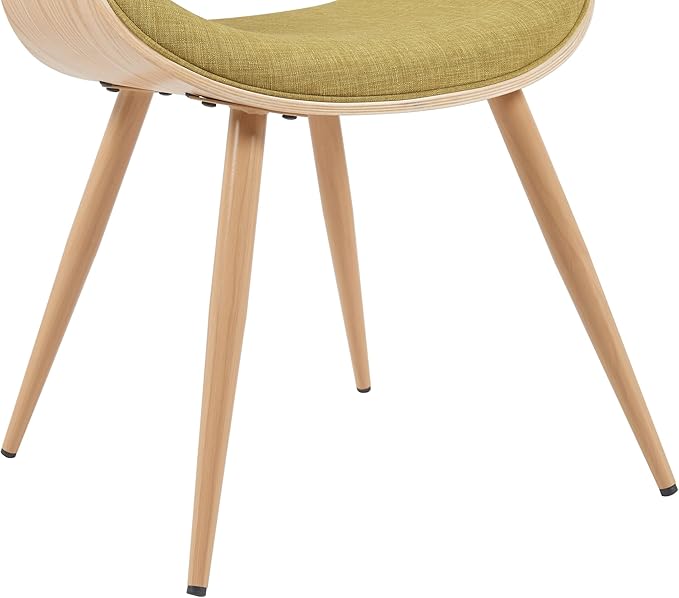 Armen Living Butterfly Mid-Century Dining Chair with Green Fabric Upholstered Seat and Oak Finish