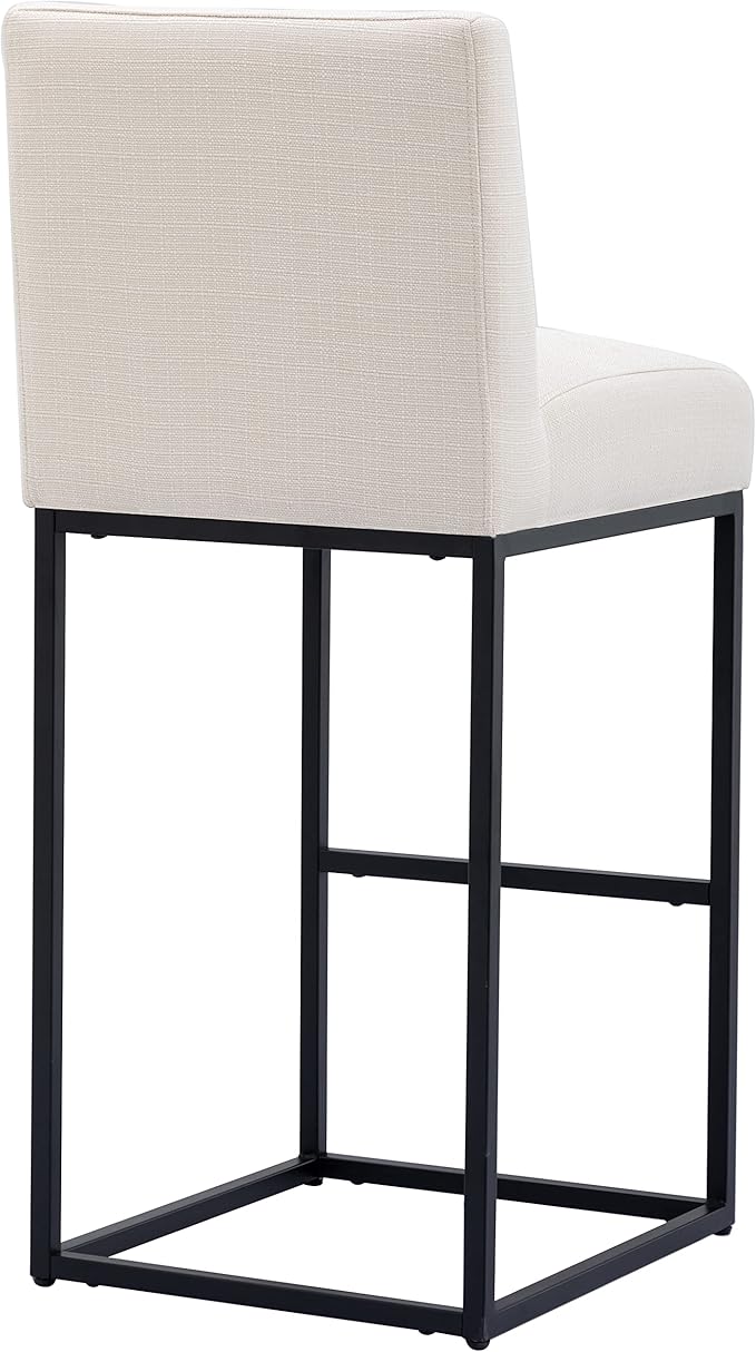 31" Height Cream Fabric Bar Stools Set of 2 Counter Height Stools with Back and Footrest for Kitchen Modern Metal Barstools, Linen Upholstered Farmhouse Bar Chairs Island Stools