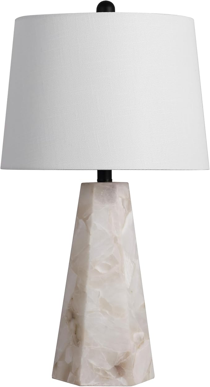 JONATHAN Y 25.5" Natural/Black Modern Table Lamp for Bedroom, White Linen Shade, Contemporary Bedside Nightstand Lamp for Living Room, LED Bulb Included (JYL6205B)