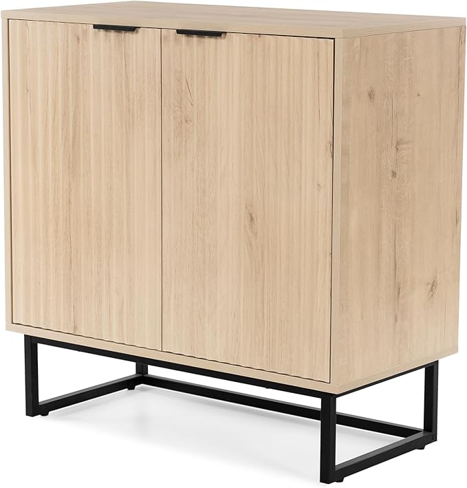 Fluted Storage Cabinet Sideboard Buffet Cabinet, Modern Accent Cabinets with Adjustable Shelves, Wooden Credenza, Console Table Entryway Cabinets for Living Dining Room, Light Oak