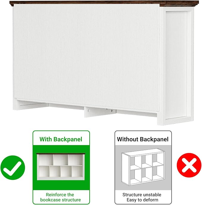 Unikito 7 Cube Storage Book Shelf - 47" Wide Wood Cube Storage Organizer, Wooden 2 Tiers Floor Standing Low Bookcase for Living Room, Bedroom, Home Office, Kids Room, Rustic White and Brown