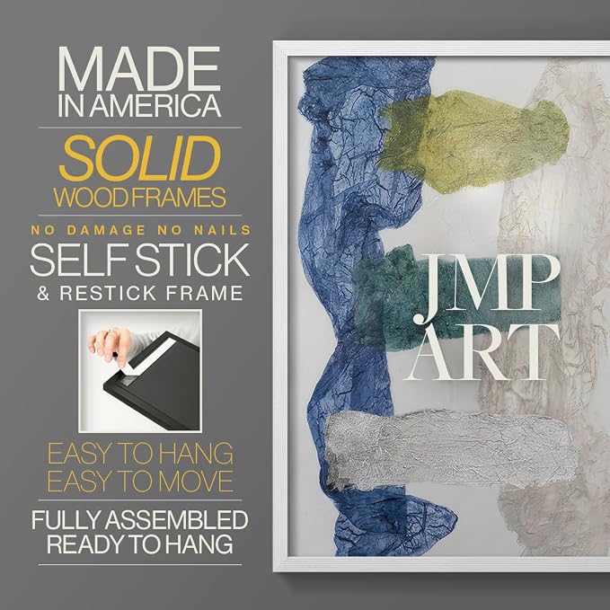 Renditions Gallery Set of 2 Peel & Stick Framed Prints, Elegant Abstract Wall Art, Dyed Cloth Texture Wall Decor, Re-Stickable - Ready to Hang - 16"x20" - White Frame LT588