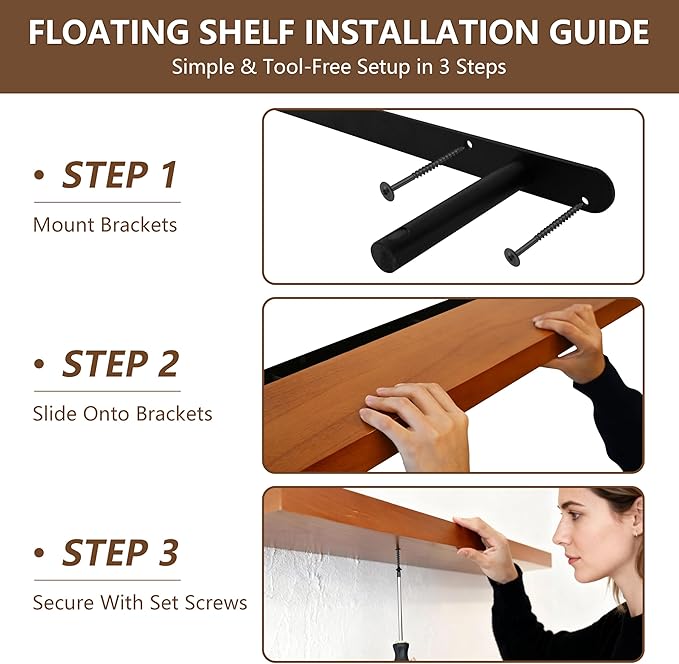 IEO Long Wooden Floating Shelves for Room Wall, Natural Wood Floating Shelves Wall Mounted Kitchen Shelf for Living Room, Bedroom, Kitchen,Bathroom, Storage (Honey Oak, 48in 2tier)