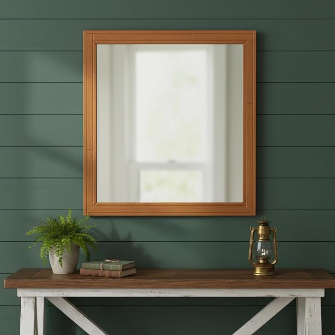 ZIYOO 30x30 Inch Wood Mirror Rustic Wall Decor for Entryway Farmhouse Wooden Vanity Mirrors Bedroom Living Room