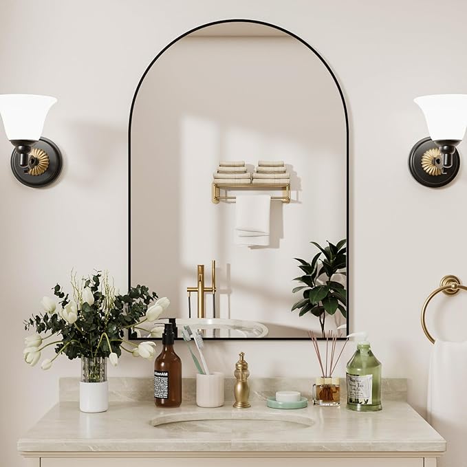 Black Arched Bathroom Mirror for Wall 30"X20" Wall Mirror for Living Room, Bedroom, Bathroom, Dressing Room Hanging Vanity Mirror for Wall Decoration.