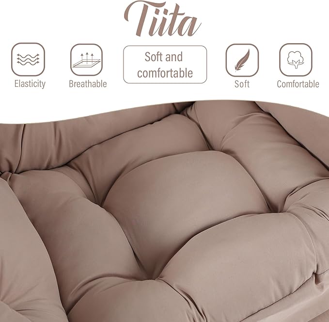 Tiita Modern Large Accent Chair with Ottoman, Comfy Leisure Sofa Armchair with Footrest, Reading Chair for Bedroom, Living Room, Dorm Rooms, Khaki