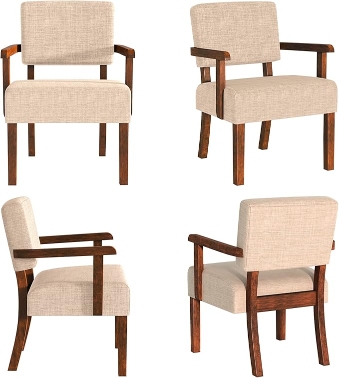 FAGAGA Accent Chair Set of 2 with Table, Living Room Chairs with Soft Seat and Armrests for Living Room Bedroom Reading Room Waiting Room (Beige) (AC01)