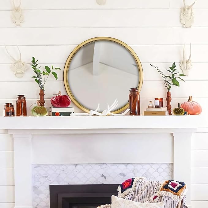 12" Gold Round Convex Mirror, Small Circle Wall Mirror with Thick Metal Framed, Round Decorative Wall Mirror for Bathroom, Vanity
