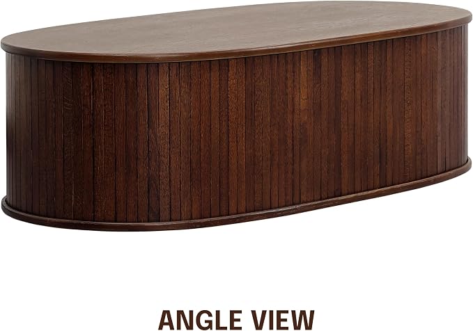 NTC Stream Coffee Table, Modern Oval Wooden Center Table with Vertical Groove Design, Stylish Living Room Decor, Contemporary Minimalist Style for Home and Office, Easy Assembly - Dark Walnut