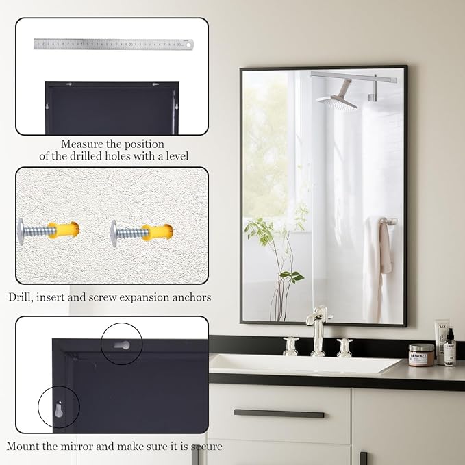 BEAUTYPEAK Black Bathroom Wall Mirror - 30" x 40" Rectangular Mirror with Metal Frame, Hangs Horizontal or Vertical for Living Room Bedroom Bathroom Entryway