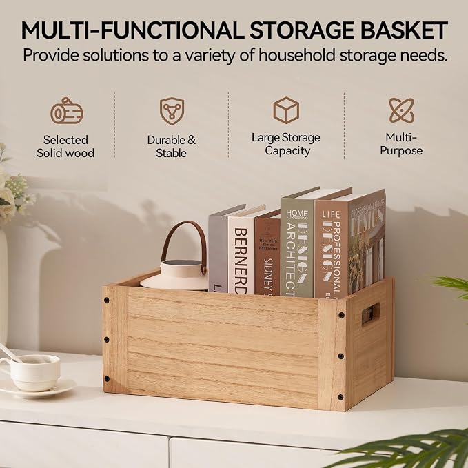 KIRIGEN Stackable Wood Storage Cube Organizer with Handle, Modular Open Cubby Bins for Books, Clothes, Toys, Shoes, Bookcase Shelf for Home Office Bedroom C15-NA