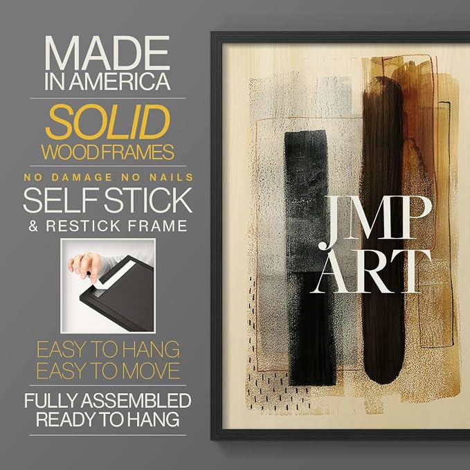 Renditions Gallery Set of 2 Peel & Stick Framed Prints, Pattern Abstract Wall Art, Burnt Toast Pattern Wall Decor, Re-Stickable - Ready to Hang - 11"x14" - Black Frame LT588