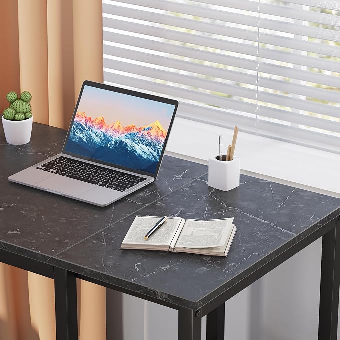 SINPAID Computer Desk 40 inches with 2-Tier Shelves Sturdy Home Office Desks with Large Storage Space Modern Gaming Desk Study Writing Laptop Table, Black Marble