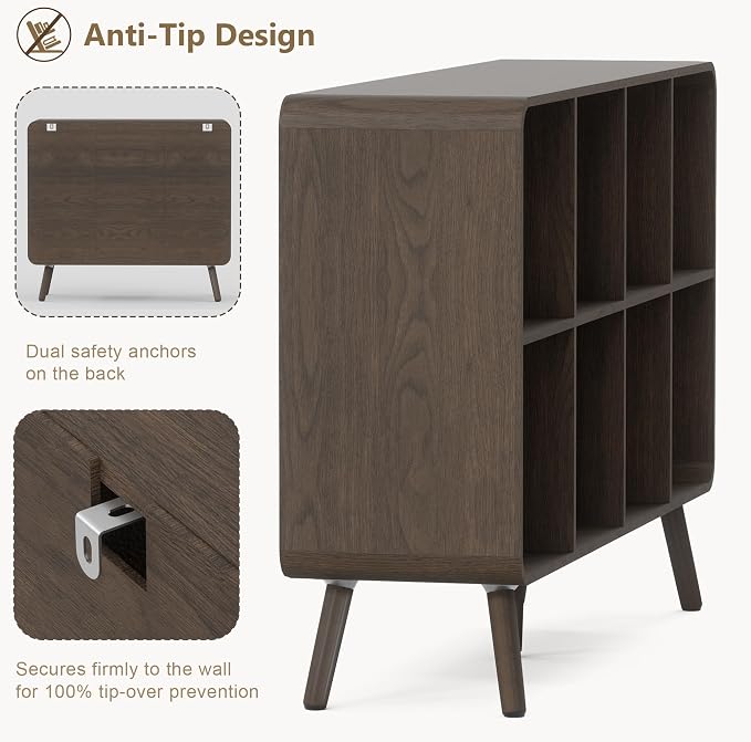 YOSHOOT 6 Cube Bookshelf - 35.4" Wood Cube Bookcase with Legs, Open Cubby Bookshelves with Curved Profile Design for Bedroom, Living Room,Home Office, Walnut