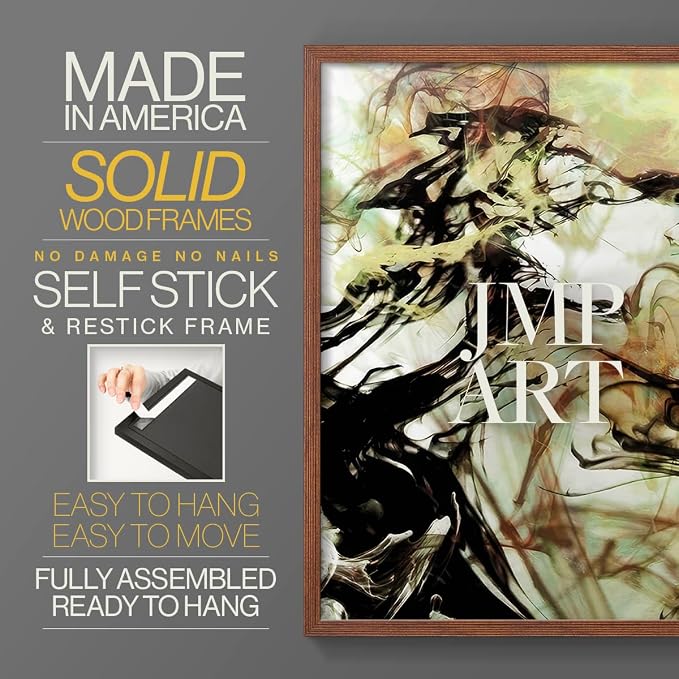 Renditions Gallery Set of 2 Peel & Stick Framed Prints, Abstract Wall Art, Vapping Smoke Design Wall Decor, Re-Stickable - Ready to Hang - 8"x10" - Walnut Frame LT588