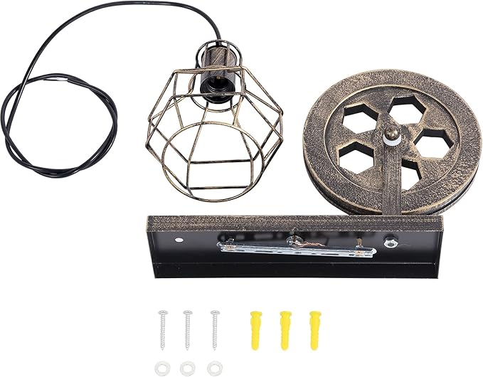 1 Light Fixture Industrial Mid Century Retro Iron Wall Lights Lift Pulley Wall Lamp Features The Matte Iron Cage Lamp Shade for Indoor Lighting Barn Restaurant(Bronze Color)