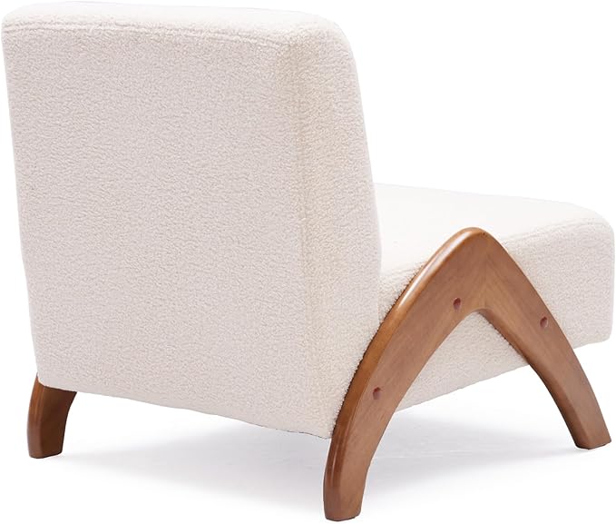 Oversized Accent Chair, upholstered armless mid Century Modern Living Room Chair with Wooden Legs for Bedroom/Office/Cafe, Sherpa Beige