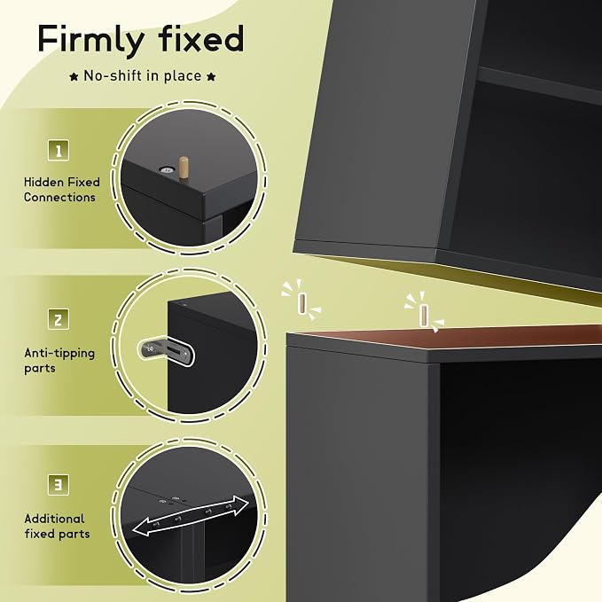 Homkdom 4 Cube Storage Organizer, DIY Bookcase with Doors, Stackable Cube Shelf with Anti-Tip Design, Modular Cubby for Bedroom, Dorm, Office,Living Room, 30" W x 11.81" D x 30" H, Black