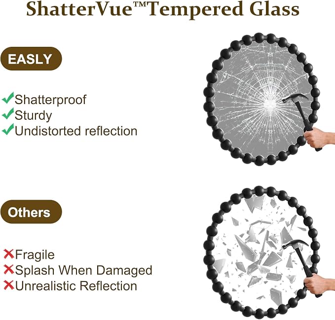 Easly Round Mirror for Wall, 32 Inch Black Beaded Frame Decorative Vanity Mirror, Circle Bathroom Mirror with High-Definition Lense, Modern Wall Decor for Bathroom, Living Room, Bedroom, Entryway