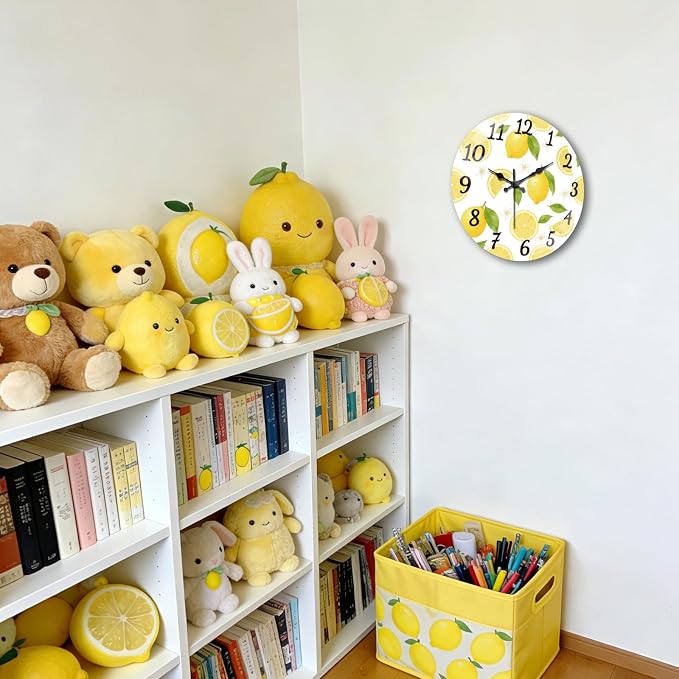 peacoblue Wall Clocks Battery Operated 12 Inch Lemon Glass Round Wall Clock Non Ticking for Kitchen Living Room Dining Room Bedroom and Bathroom Decor Accessories (Battery not Included)