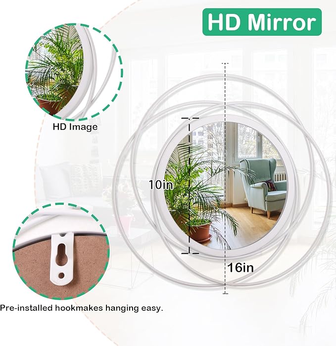Wall Mirror Modern Metal Frame Arts Circle Mirror for Wall Decorative Home Living Room Balcony Bedroom Bathroom Hallway Farmhouse Entryway White 16"