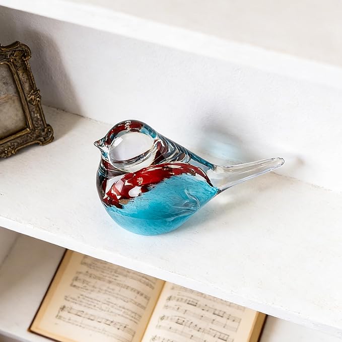 Blown Glass Birds - Glass Art Bird Decor, Hand Blown Glass Animal Figurines Paperweight for Home Shelf Decor