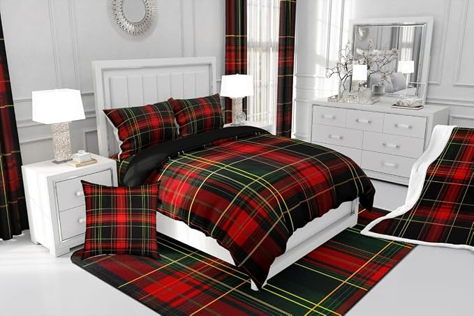 Erosebridal Red Black Grid Toddler Duvet Cover Modern Classic Geometric Tartan Comforter Cover for Kids Teens Buffalo Plaid Bedding Set Striped Check Vintage Farmhouse Bed Set with Zipper