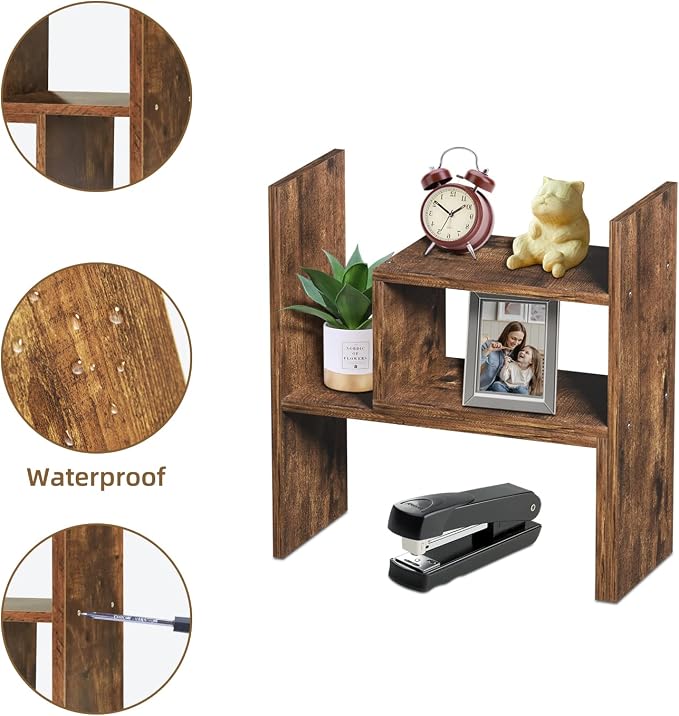 TY ARTS & CULTURE - Expandable Wood Desktop Storage Organizer Multipurpose Desk Bookshelf Display Shelf Rack Counter Top Bookcase for Office Home | Natural Brown