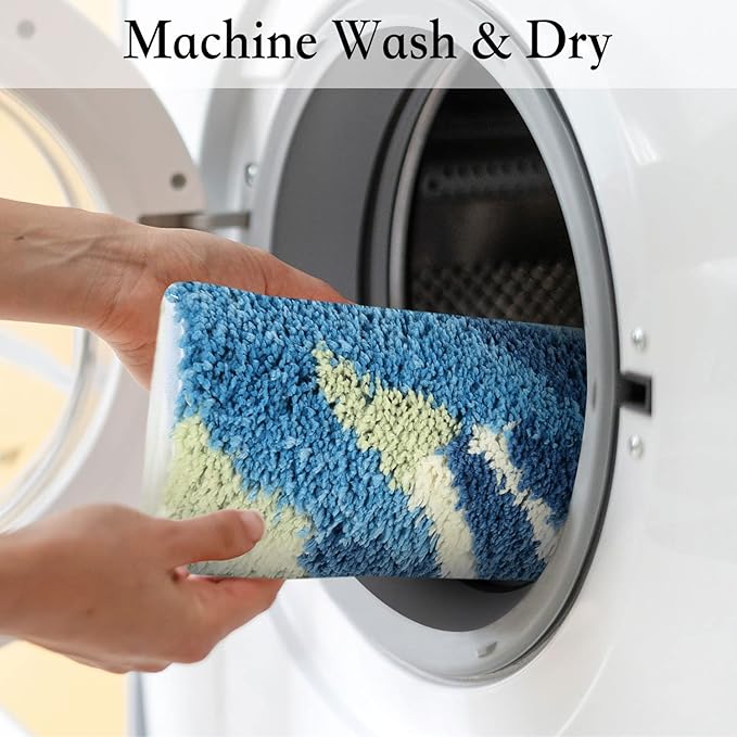 Hi Space Bathroom Rugs 24x16IN Blue Leaves Bath Mat for Bathroom Non Slip Machine Washable Soft Microfiber Absorbent Cute Bath Rug Plush for Tub Shower Sink Fluffy Home Decor Accessories