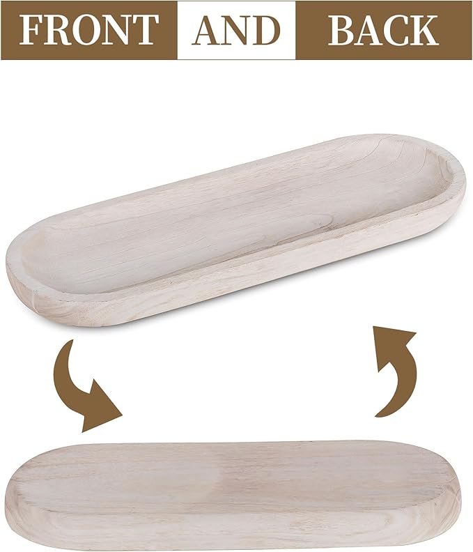 Hanobe Decorative Bowl Large Wooden: 25.5" Extra Long Wood Dough Bowls for Entry Way Table - Farmhouse Coffee Table Decor - Rustic Dining Table Centerpiece Decor, White