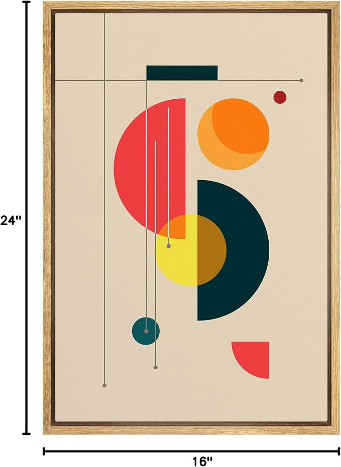 SIGNLEADER Framed Canvas Print Wall Art Semi Circle Midcentury Art Geometric Shapes Illustrations Modern Art Contemporary Fun Multicolor Ultra for Living Room, Bedroom, Office - 16"x24" Natural
