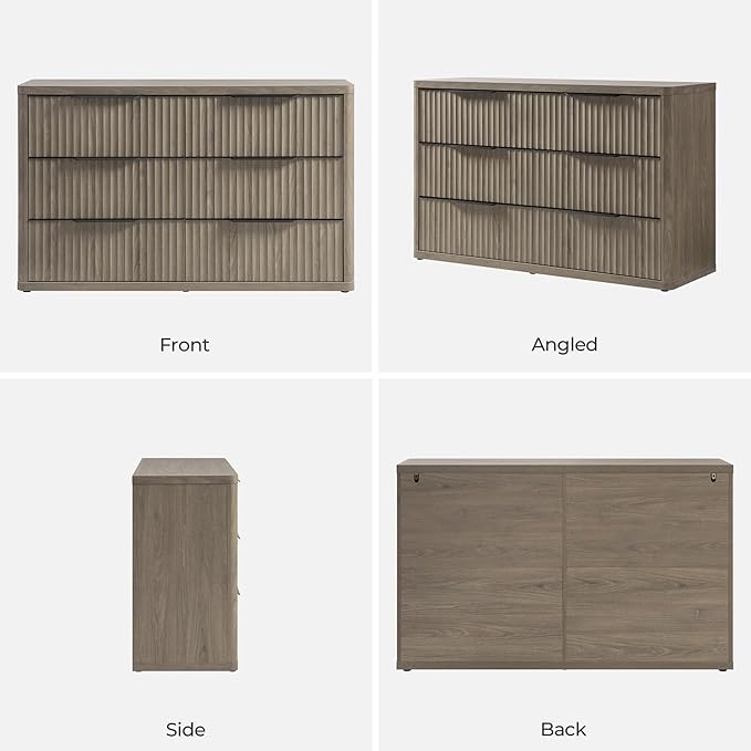 SICOTAS Dresser for Bedroom 107" Wide 6 Drawer Dressers & Chests of Drawers for Closet Long Large Modern TV Stand Set for Clothes Storage Fluted Clothes Closet for Hallway Entryway, Grey Alder