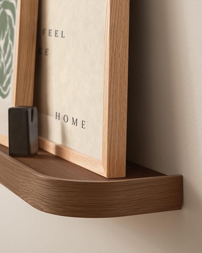 Kazai.ยฎ 23.6 inches Floating Shelves for Wall 'Toke' | Set of 2 Small Mounted Wooden Shelf Units | Modern Wall Decor & Storage for Living Room, Bathroom, Kitchen, Bedroom & More | Walnut