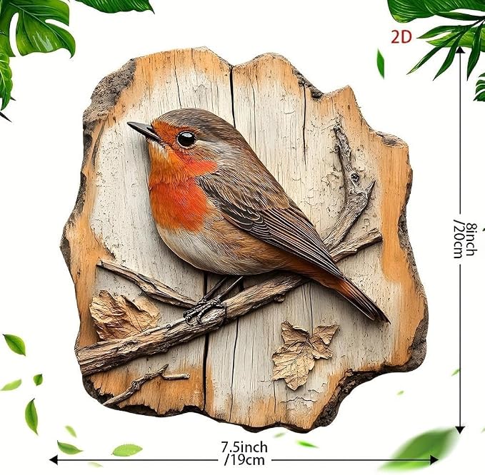 Vintage Bird Wooden Signage, 2D Wooden Bird Wall Art Wood Flying Birds Wall Decor, Rustic Farmhouse Robin Birds Forest Animal Decoration for Indoor Outdoor Home Living Room (Brown C)