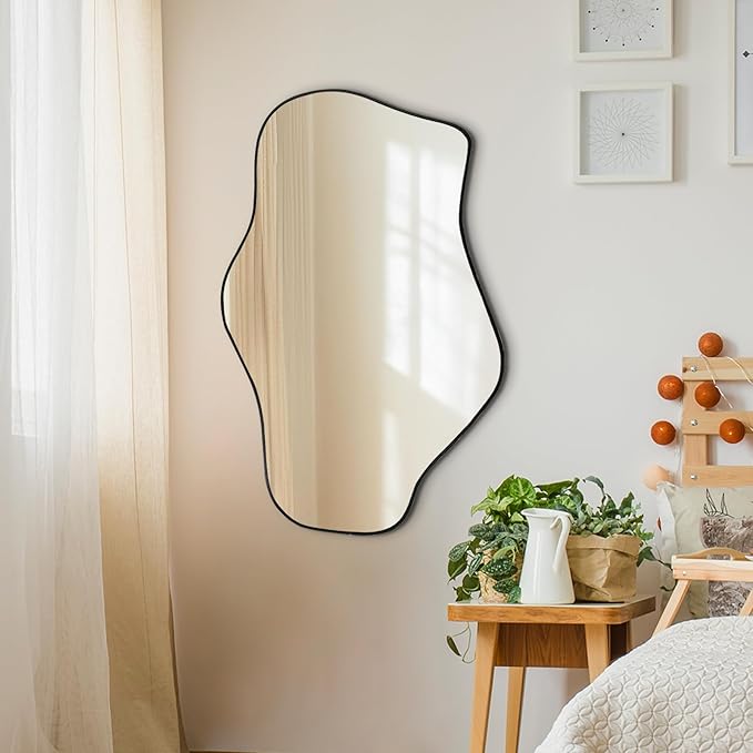 Irregular Wall Mirror, 21"x14" Asymmetrical Mirrors, Modern Frameless Mirror for Wall, Unique Shaped Mirrors for Living Room Bathroom Bedroom Hallway Entryway Fireplace