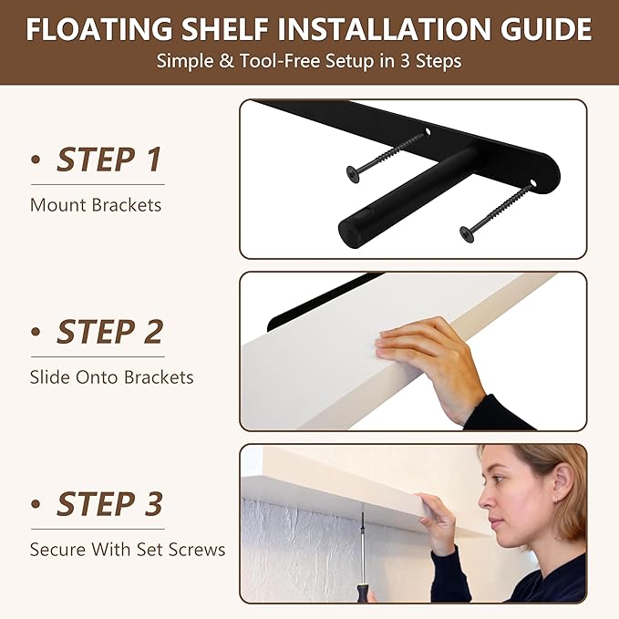 IEO Long Wooden Floating Shelves for Room Wall, Natural Wood Floating Shelves Wall Mounted Kitchen Shelf for Living Room, Bedroom, Kitchen,Bathroom, Storage (White, 48in 2tier)