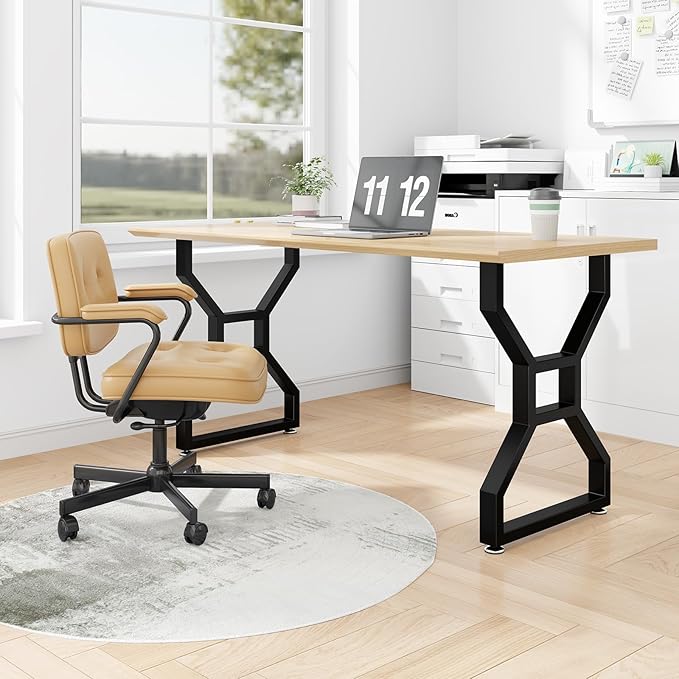 Metal Table Legs 28" H x 20" W Furniture Desk Bench Dining Table Legs with Adjustable Feet Gourd Shape Heavy Duty Desk Legs Set of 2 Black